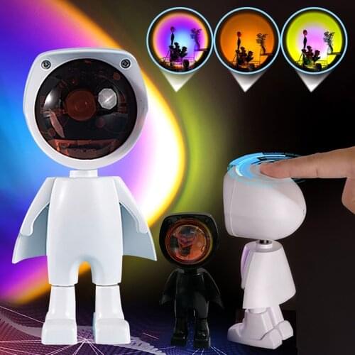 Astronaut Charging Light USB 360 Robot LED Projector Night Light Rainbow Sunset Light Selfie Light Bedroom Atmosphere Table Lamp