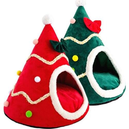 Warm Pet Dog Cat Cozy Plush Bed Christmas Tree Cat Nest for Deep Sleep Comfort in Winter Cats Bed Little Mat Basket Soft Kennel
