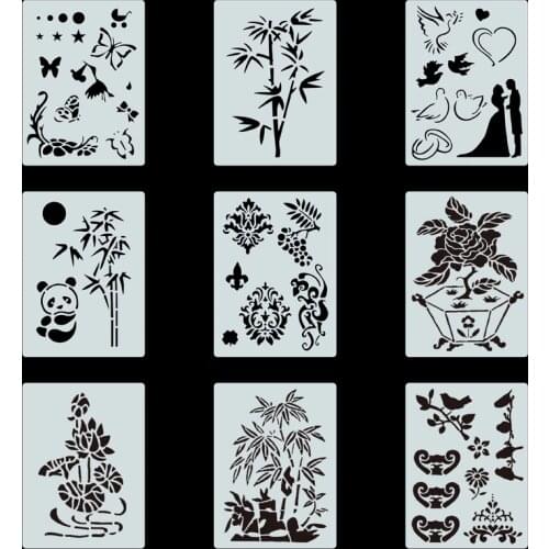 10pcs/set Bamboo/Flower/Panda/Cupid Painting Stencil Gifts for Children Chinese Element Drawing Tools Layering Stencils For Wall
