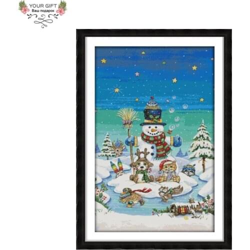 Joy Sunday F838 14CT 11CT Counted and Stamped Home Decor Snowman Christmas Needlework Needlepoint Embroidery Cross Stitch kits