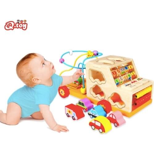 Multi-Purpose learning Car Treasure Chest Childrens Early Education Puzzle Beaded Wooden Round Beads Digital Shape Matching Toy