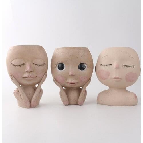 Human Face Vase Decoration Big Eyes Doll Resin Flowerpot Figure Sculpture Crafts Storage Container Flower Arrangement Container