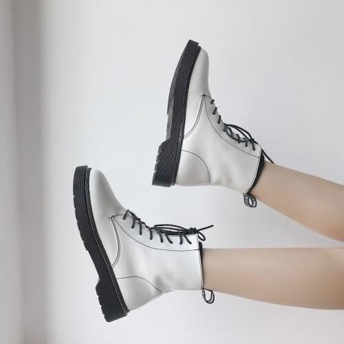 Women Boots Genuine Pu Leather Women White Ankle Boots Motorcycle Boots Female Spring Autumn Winter Shoes Woman Punk Botas Mujer