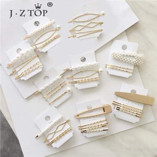 Women Fashion New Metal Pearl Hair Pin Shining Hair Clips Combination Simple Sweet Korean Version Bangs Clip Hair Jewelry