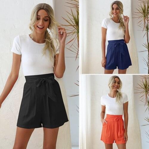 WomenS Casual Elastic Waist Bowknot Summer Shorts with Pockets