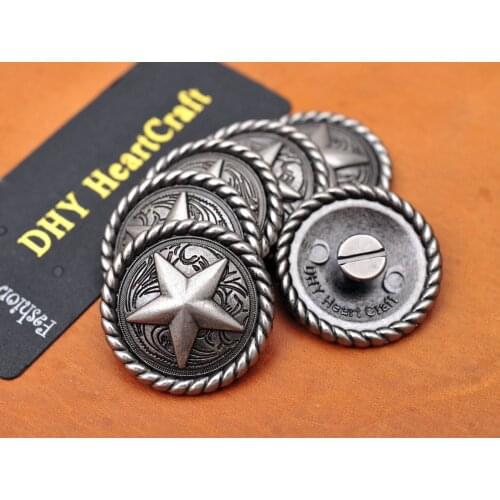10pcs VINTAGE Silver ROUND ROPE SIDE TEXAS RANGER STAR WESTERN SADDLE LEATHERCRAFT METAL LEATHER CONCHOS 1-1/4"