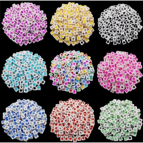 20Pcs 7mm Acrylic Heart Printed Square Loose Beads DIY Jewelry Making Pendant Necklace Bracelet Wholesale