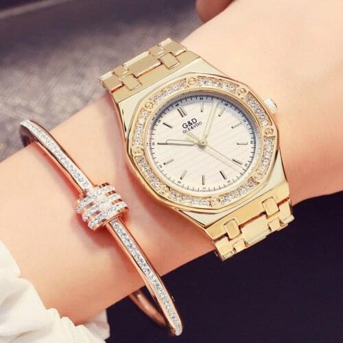2018 Brand New Stainless Steel Chain Fashion Gold Watch Women Wristwatches Quartz Watches relogio feminino Watches for women
