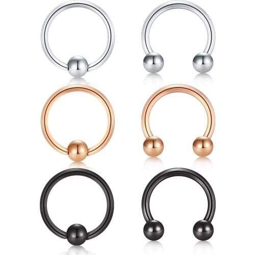 6pc 16G Steel Nose Ring Hoop Cartilage Septum Lip Helix Tragus Eyebrow Earrings Nipple Tongue Belly Piercing 6mm