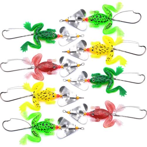 Fishing Frogs 8pcs Buzz Baits Soft Lures 6g 9cm Selicone Spinner Baits with Weedless Hook Sequins for Bass Carp Fishing Tackle