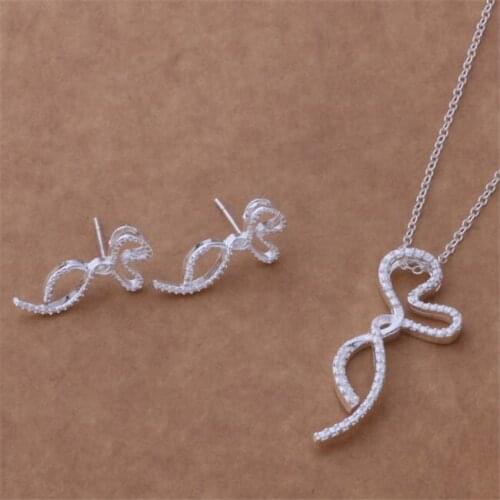 AS289 Hot Sale Silver Plated Color Jewelry Sets For Women Wholesale High Quality Classic Earring 451 + Necklace 116