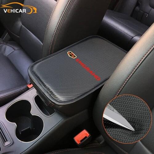 VEHICAR Car Armrest Mat Console Pad For EMGRAND Auto Protector Accessories Carbon Fiber PU Leather Arm Rest Cushion Dust-proof