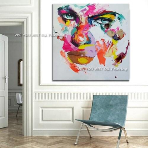 Large Size 100% Hand-painted Knife Women Face Oil painting Beautiful Graffiti Pictures Wall Art Decoration