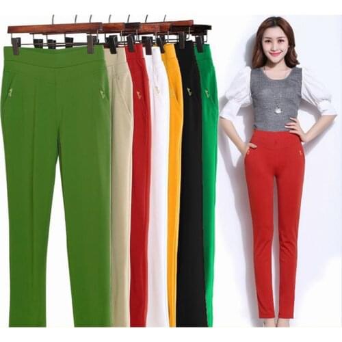 XL-5XL Straight Pants Female Large Size Simple High Waist Leisure Trousers Summer New Womens Pocket All-match Pants Office Lady