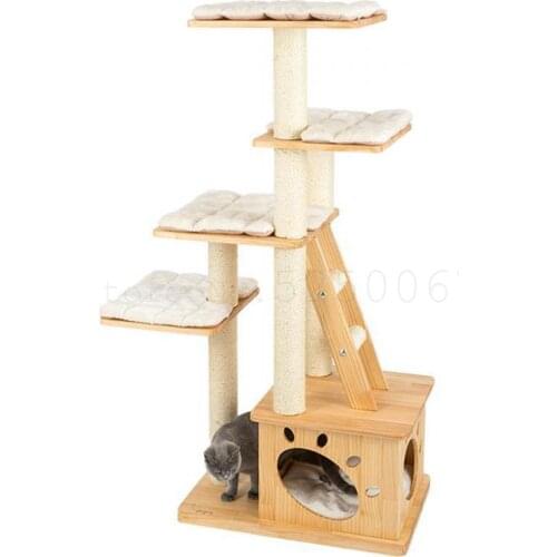 Solid Wood Cat Climbing Frame Cat House Cat Tree Import Finnish Pine Wood Cat Climbing Frame Large Luxury Cat House Shu