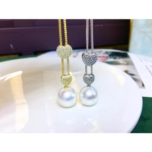 70CM Long 925 Sterling Silver Necklace Chain with Heart Pendant Findings Base Jewelry Parts Fittings for Pearls Stones