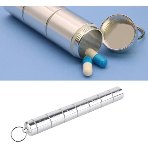 Aluminum Alloy Pill Case Medicine Tablet Dispenser Organizer Pill Box Outdoor Pill Storage Container Convenient with Keychain