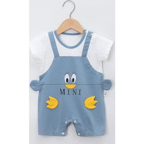 Baby clothes summer BOYS GIRLS short-sleeved newborn baby boy pajamas pure cotton hacoat jumpsuits sprouted fake two pieces