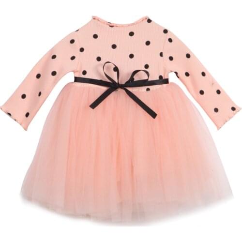 FOCUSNORM New Fashion Toddler Kids Baby Girls Dress Long Sleeve Knitting Polka Dot Lace Tutu Dress