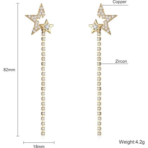 Zircon Star Long Tassel Drop Earrings Retro New Copper Pendant Earring for Women Fashion Jewelry accesorios mujer 2021