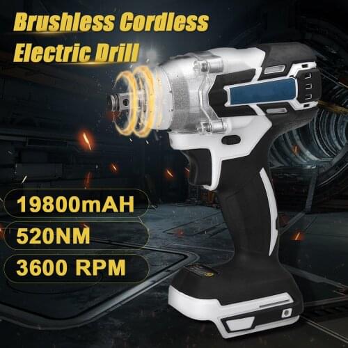 2021 1280W Brushless Electric Hammer Cordless Drill 19800mAH 240-520NM Adjustable 0~3600 RPM 240-520NM Torque No charger&battery