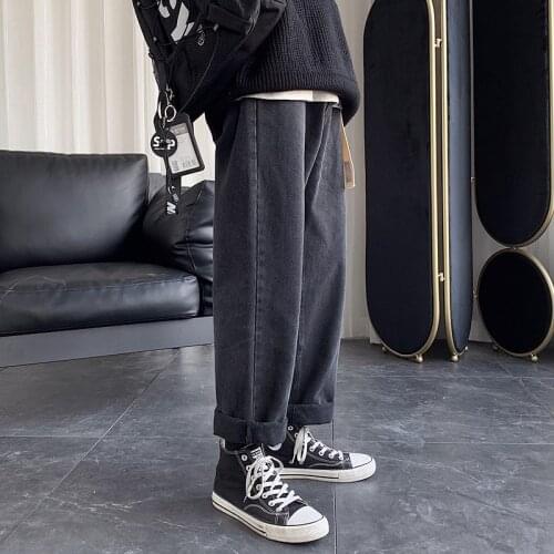 Denim Male Loose Wide Leg Pants Men Blue Jeans Blue Free Belt 2021 Straight Harem Pants Man Japanese Streetwear Hip Hop