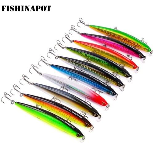 FISHINAPOT 1PCS 12cm 13.5g Long Minnow Fishing Lure Laser Hard Artificial Bait 3D Eyes Plastic Wobblers Crankbait Fake Baits