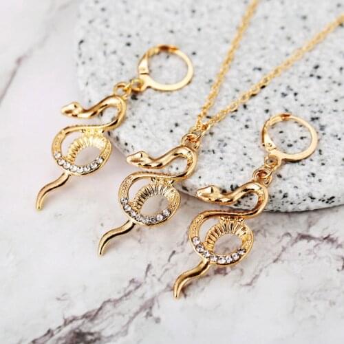 Exquisite Women Rhinestone Snake-shaped Necklace Earrings Set Statement Jewelry Gifts