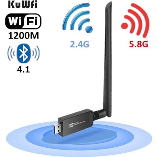 KuWFi Wireless WiFi Bluetooth Adapter AC1200 USB 3.0 WiFi Dongle Dual Band 2.4G/5.8G Network Adapter & Bluetooth 4.1 Transmitter
