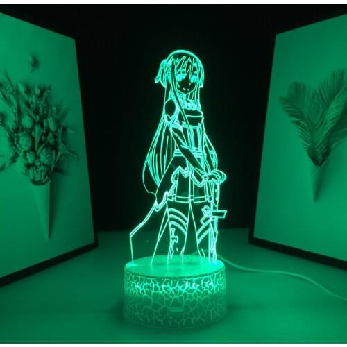 Sword Art Online Anime Figure Asuna Acrylic LED Light for Bedroom Decor Nightlight Birthday Gift Manga Room LED 3D Lamp SAO