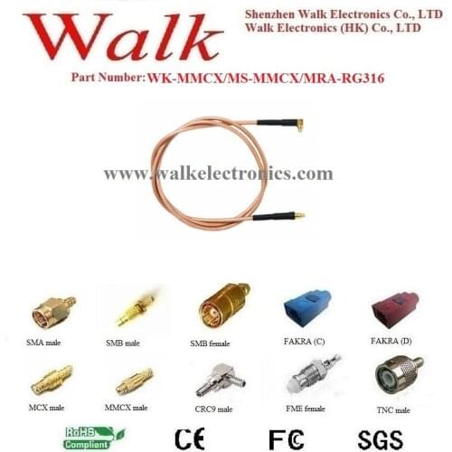 MMCX male angle MMCX male straight rg316 cable, MMCX rg316 extension cable, MMCX rg316 cable
