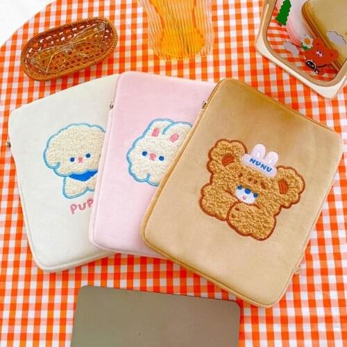 Multifunctional Laptop Sleeve Case Bag Cartoon Pattern Embroidery Pouch Cover for 11in 10.5in 9.7in Tablet D0LF