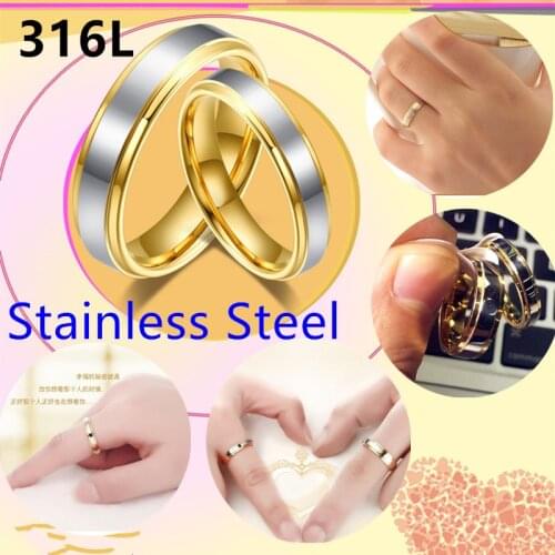 Men 316L Stainless Steel 18K Gold Fashion Luxury Couple Wedding Rings Engagement Jewelry for Women Bands Lover Gift Wholesale