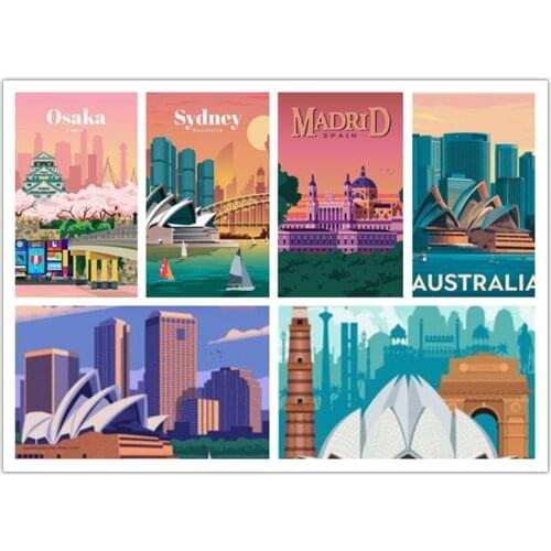 Travel City 5D DIY Diamond Painting Cross Stitch Full Drill Amsterdam Bali Barcelona Paris Europe City Diamond Embroidery Art