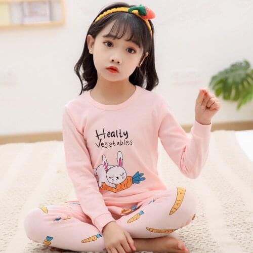 2020 Autumn Girls Pajamas Suit Print Cartoon Rabbit Kids Pyjamas Sets Baby Girl Clothes Cotton Baby Pijamas Children Homewear
