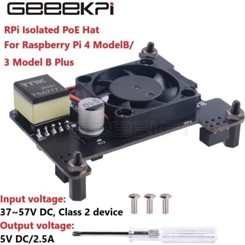 GeeekPi Raspberry Pi PoE HAT Module Power-Over-Ethernet Expansion Board With Isolation for Raspberry Pi 3B+ / 4B