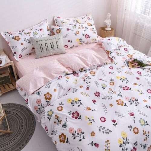 Nordic Minimalist Flower Duvet Cover Bedding Set Pastoral Style Peaches Xolorful Home Linen Flat Sheet Daisy Bedclothes 3/4pcs