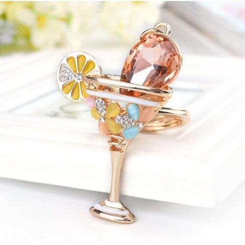 Cool Crystal Wine Glass Cup KeyChains Flower Goblet Key Ring Bag Holder Crystal Buckle Pendant For Car Keyrings Wholesale