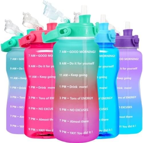 Quifit Gallon Water Bottle with Straw 3.8 & 2 Litre Large Capacity Tritan BPA Free Motivational Quote Time Marker Fitness Jugs