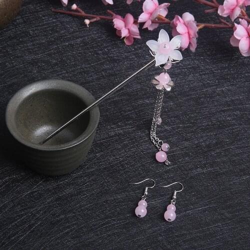 Handmade Hanfu Kanzashi Handmade Long Tassel Step Shake Fairy Hair Clip Headdress Classical Earrings Hair Accessories Cosplay
