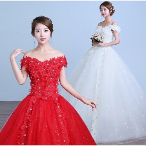 White Red Wedding Dress Plus Size Ball Gowns Bride Lace Up Wedding Dress Bridal Embroidery Dresses