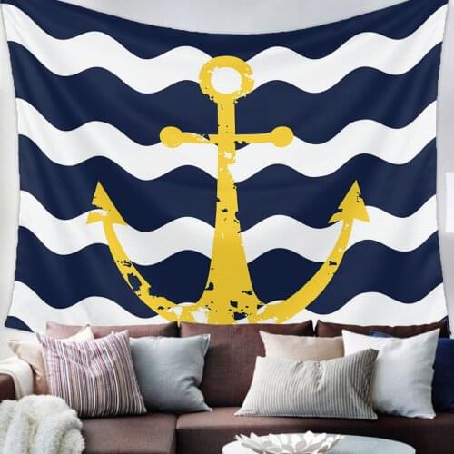 Navy Blue Ripple Yellow Anchor Tapestry Wall Hanging Living Room Decor Wall Hanging Tapestry Yoga Mat Home Decor Art