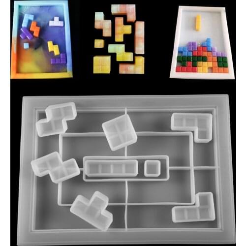 1pcs Tetris Silicone Epoxy Molds Kids Gift Tetris Epoxy Resin Casting Mold Home Decoration Kids Game For DIY Jewelry Making