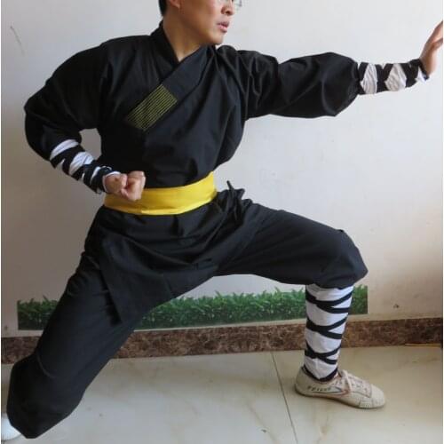 Unisex Kids&Adult Black High Quality Cotton Martial Arts Clothing Zen Shaolin Monk Suits Wing Chun Kung Fu Uniform Wushu Costume