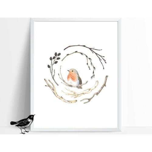 Vintage Watercolor Branches And Bird Canvas Art Print Painting Poster,Unframed Wall Picture For Home Decoration,Wall Decor LZ979