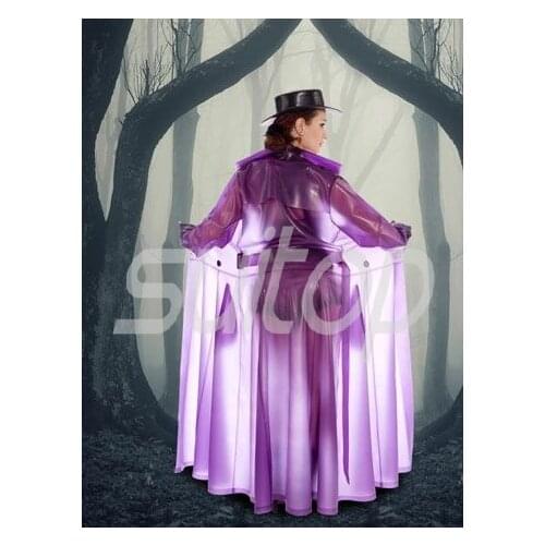 Women 's latex coats rubber outwear in trasparent purple