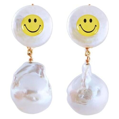 Fashion Luxury yellow smile Smiling Smiley Face Beads natural cultured freshwater pearl earring women Female Accessories