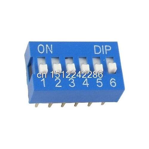 10 Pcs 2.54mm Pitch 6 Position Slide Type DIP Switch Blue