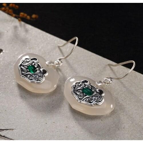2018 Rushed Earings Fashion Jewelry One Deer S990 Coin Antique Mosaic Jade, Pomegranate Ruyi Eardrop Wholesale Ladies' Earrings