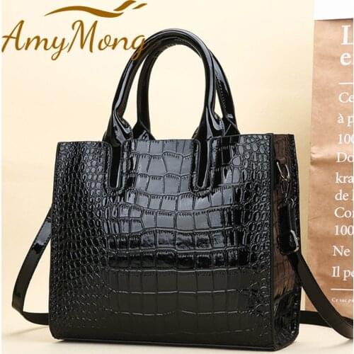 3 Sets High Quality Patent Leather Women Handbags Purses Luxury Shoulder Tote Messenger Crossbody Bags Retro Clutch and Wallet